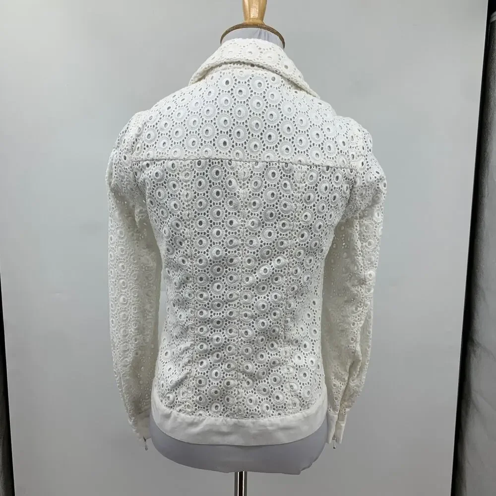 Anne Fontaine Jacket Womens 36 White Ugoline Casual Eyelet Overlay Full Zip Crop